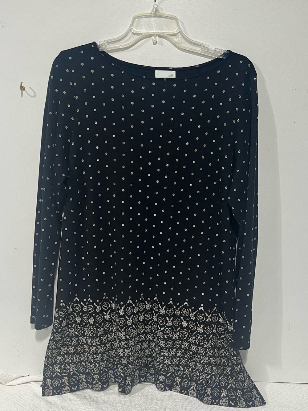 J Jill Long Sleeve Black Printed Tunic Top - Size L